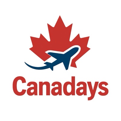 Canadays のロゴ。カエデの葉と飛行機を組み合わせたマーク
